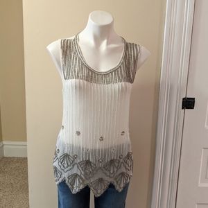 Bar III cream beaded tank top